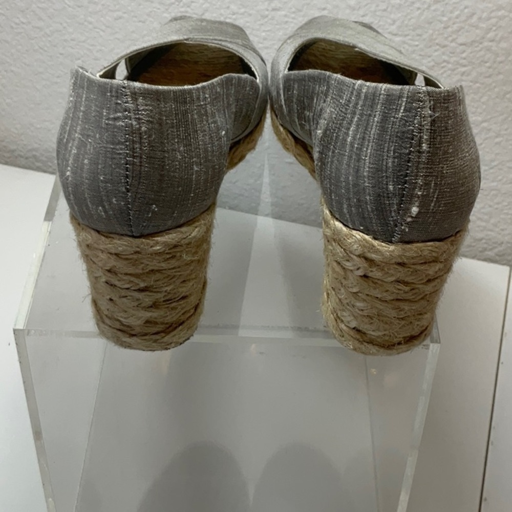 Lauren Ralph Laure Silk Shantung Silver Taupe Espadrille Wedge Peep-Toe Shoe 8 - Picture 4 of 8